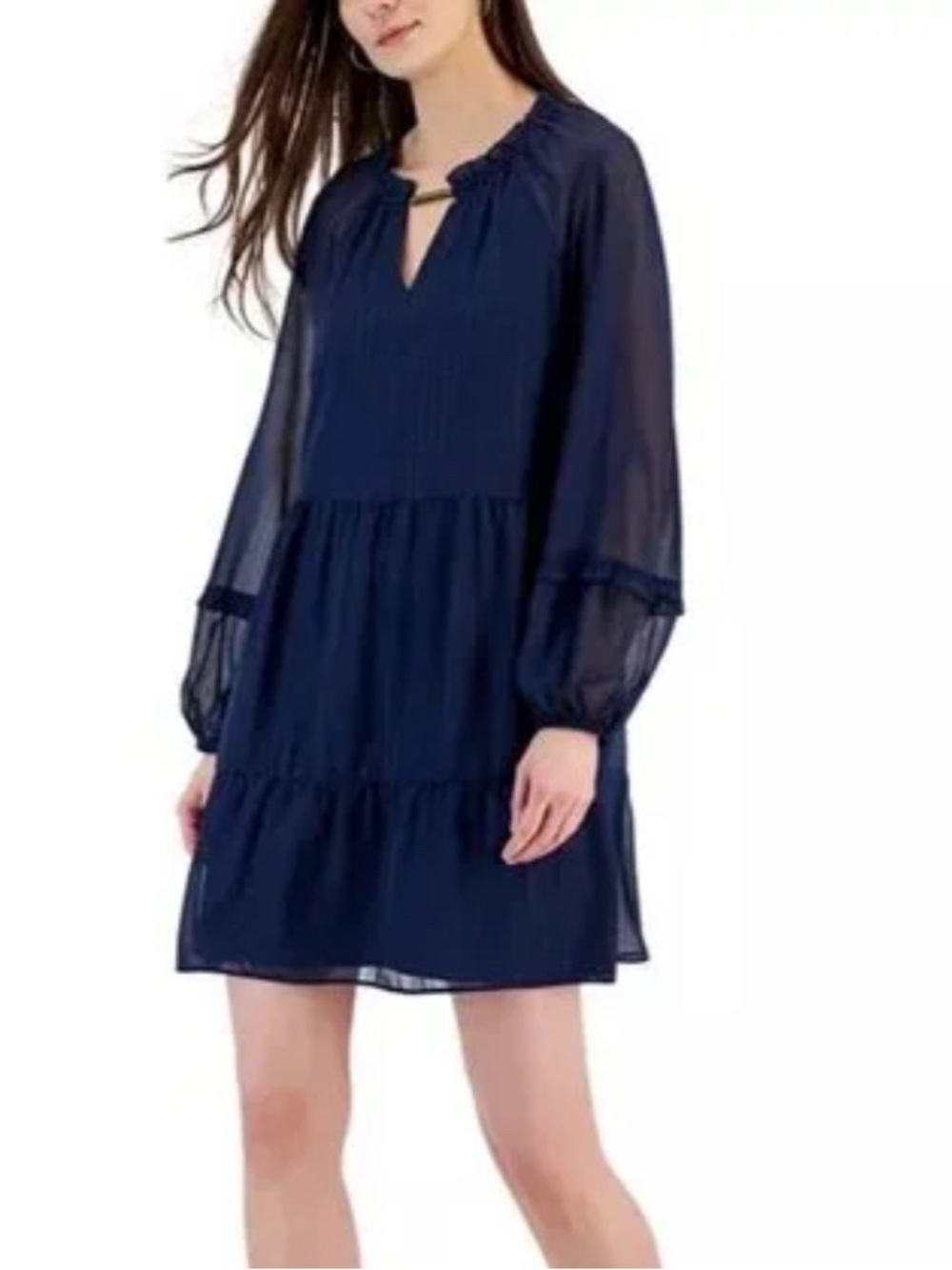 🦋📚🛋️🏧INC Navy Blue Long-Sleeve Tiered Dress - Picture 7 of 7